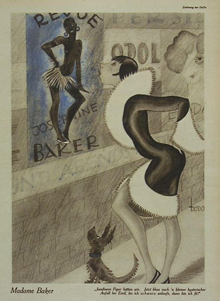 Karikatur aus der Zeitschrift <i>Ulk</i> mit Josephine Baker (16. November 1928)